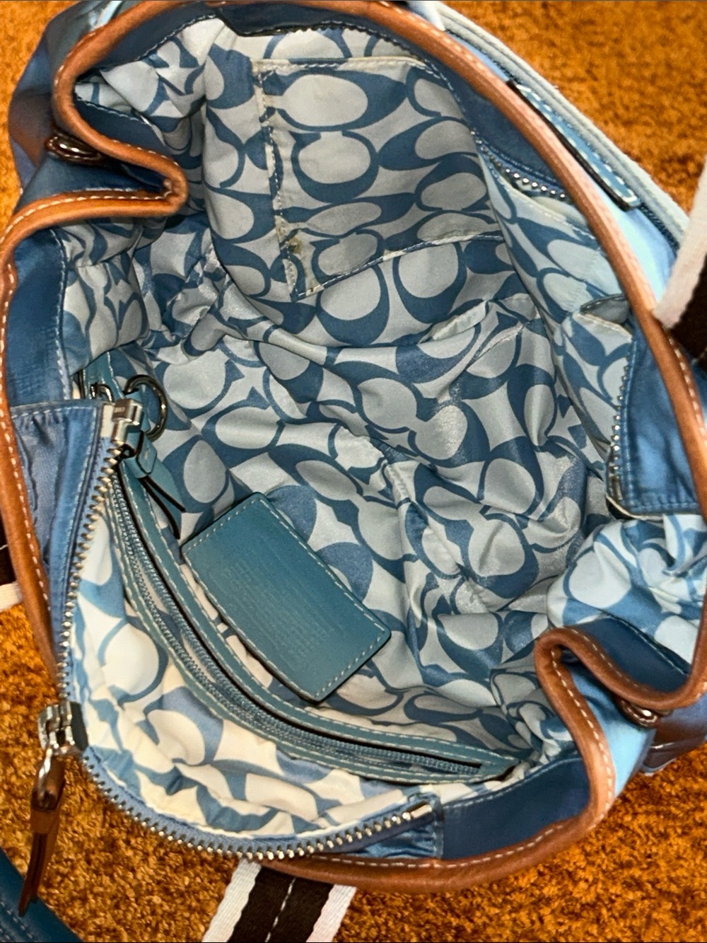 Coach Blue Satchel with Light Blue Trim and Dual Handles - Picture 7 of 9